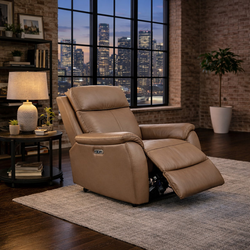 Windsor Powerglide Power Recliner Real Leather Sofa With USB Charging, 1, Tan