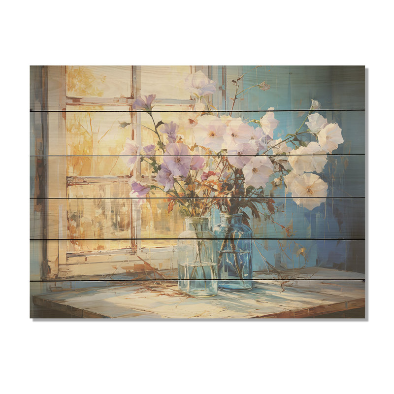 Morning Glory Farmhouse Vase - Morning Glory, art sur bois de pin naturel, H 24 po x l 32 po