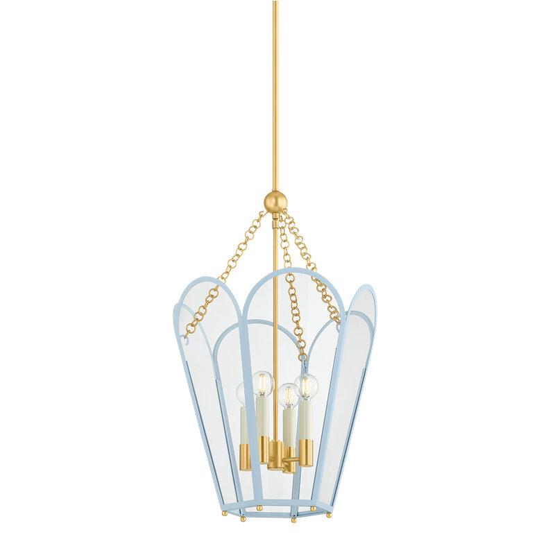 Lanterne Clarisse, H 26,25 po x l 16 po x P 16 po, Bleu arctique, Quatre lumières