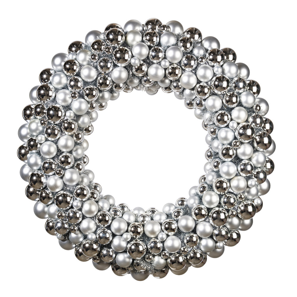 Shiny and Matte Ball Wreath, 36", Silver