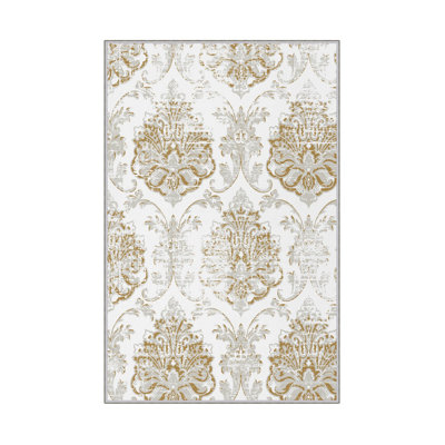Luxurious Woven Carpet 5.2 x 7.5 ft, 100% Polyester, 0.4 in Pile Height | Antibacterial, Non-Slip PVC Dot Underside, Machine Washable | Elegant 3D Digital Print Design, Perfect for Living Room & Bedroom Décor