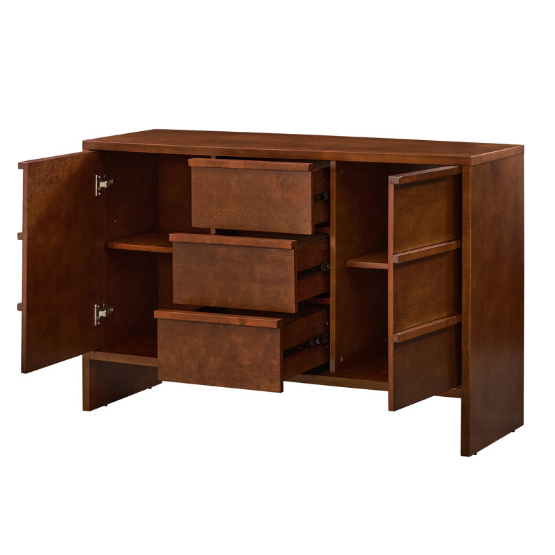 Buffet/meuble de rangement de style moderne du milieu du siècle, avec 2 portes et 3 tiroirs, idéal pour la cuisine, la salle à manger ou le salon.