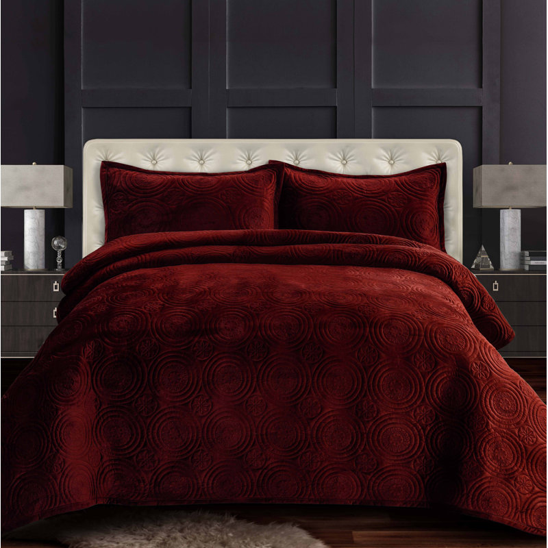 Capri Velvet Quilt, Burgundy, King Quilt + 2 King Shams