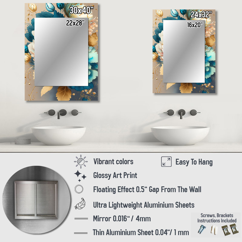 Vibrant Floral Bunch II - miroir floral, miroir mural décoratif traditionnel, impression d'art en métal, 40 po x 30 po