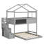 Lit superposé simple en bois au-dessus d'une chambre double avec tableau noir décoratif et escalier de rangement-732700213