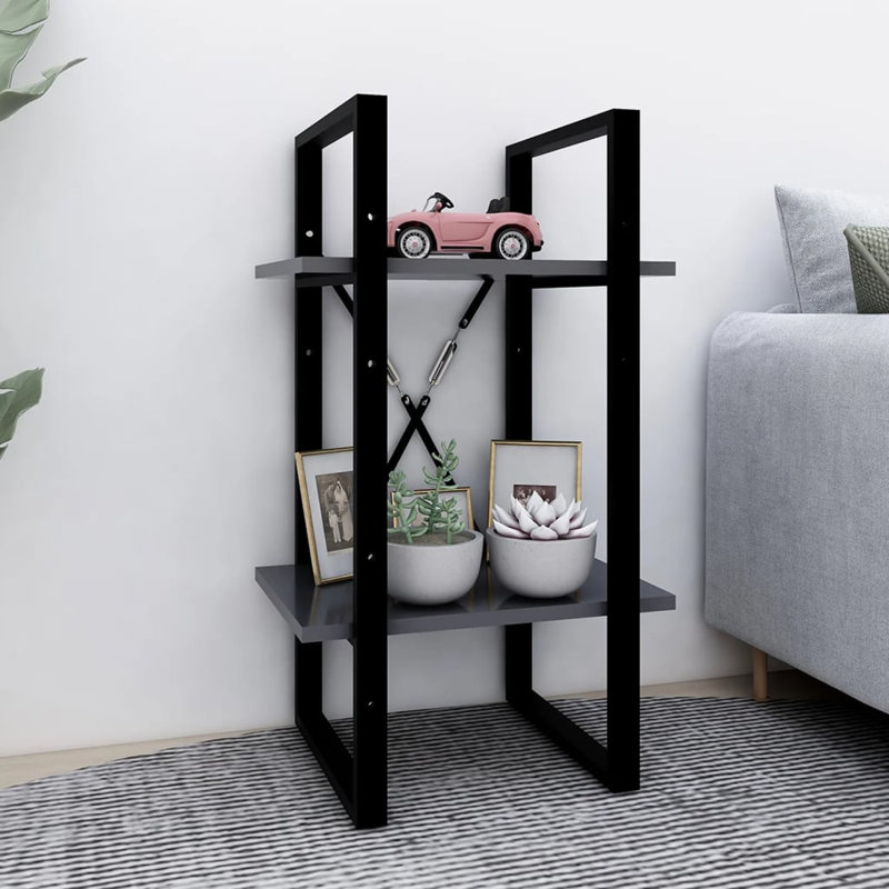 Armoire à livres en bois d'ingénierie gris moyen moderne avec rangement, Gris