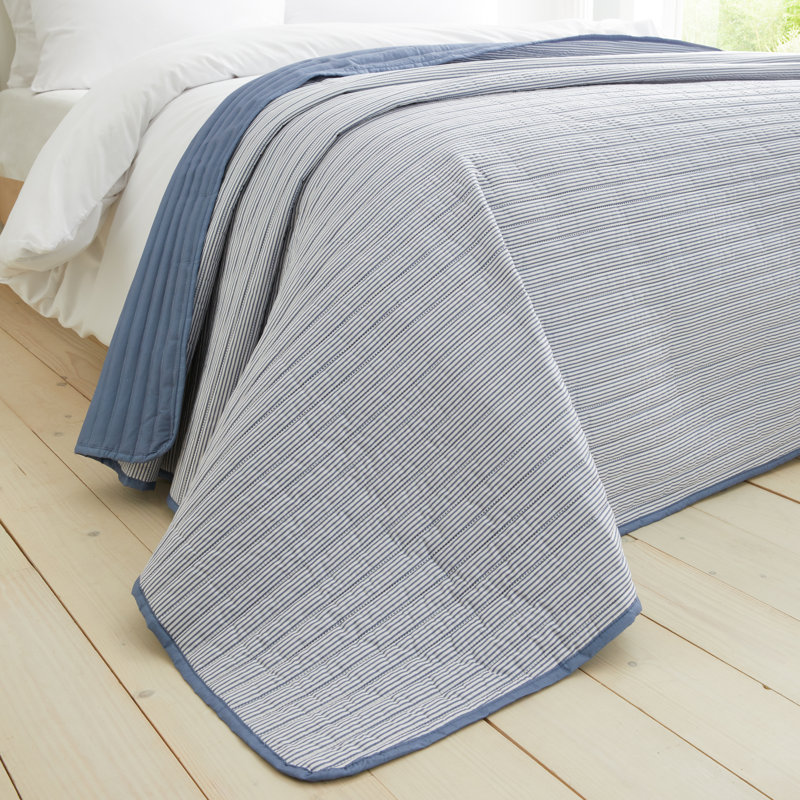 Stripe Quilted Reversible Bedspread, Blue