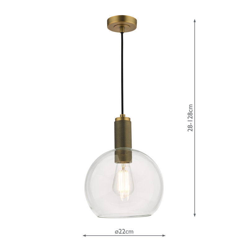 Nikolas 1LT SUSPENSION KNURLED CW ROUND CLEAR GLASS, Natural Brass