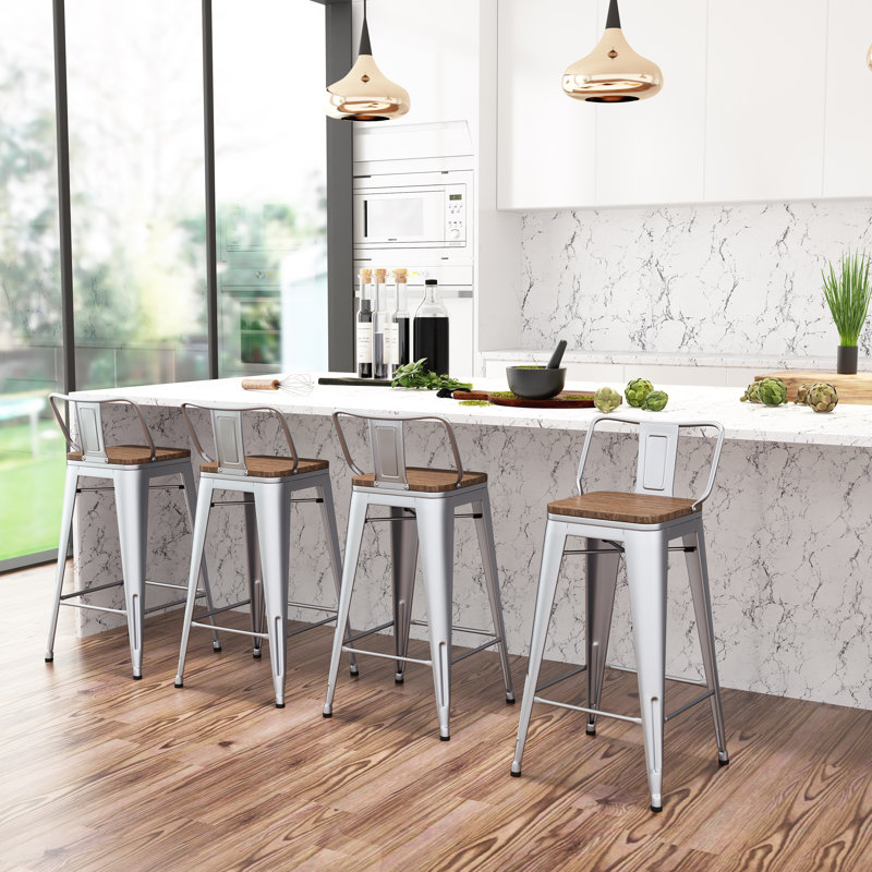 Saleh Counter Stool with Metal Frame, Silver, Counter Stool (24" Seat Height)