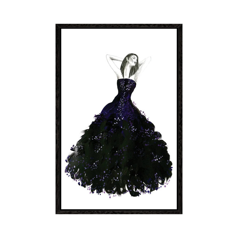 Fashion Illustration Long Black Dress by Blursbyai - Gallery-Wrapped Canvas Giclée on Canvas, Black Framed