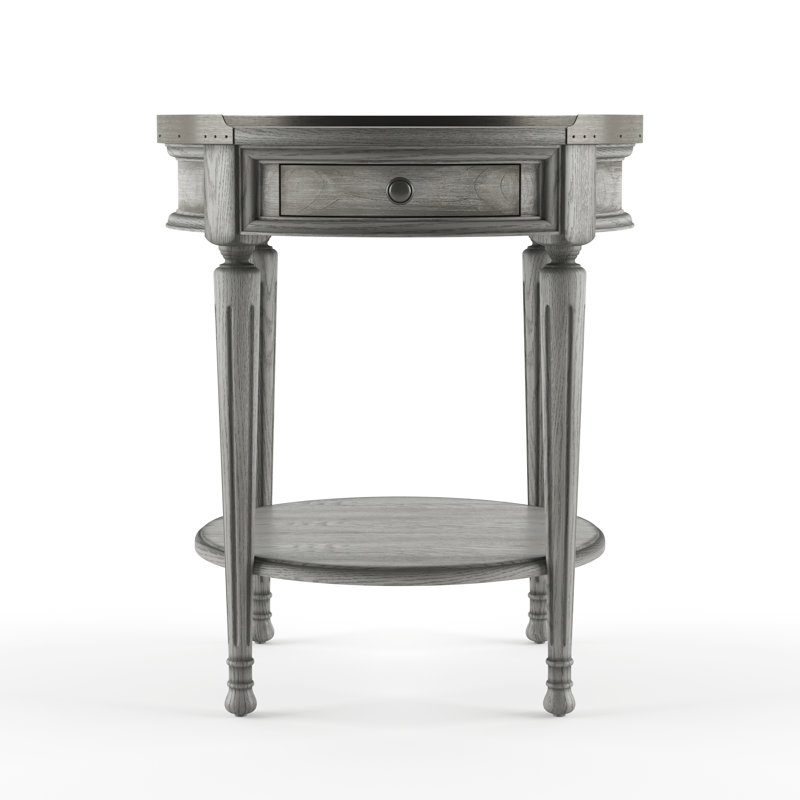 Aleix 22 in. W Round Wood 1 Drawer Side Table, Gray, Gray