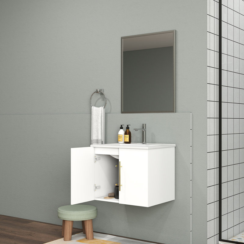 Meuble-lavabo mural avec lavabo en céramique