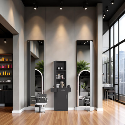 Poste de travail de salon de coiffure noir 70 po - Armoire de rangement pour coiffeur avec grande capacité