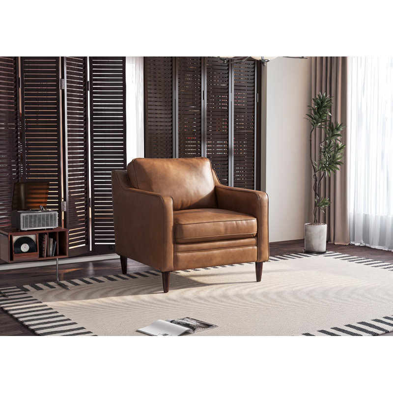 Ashtabula Genuine Leather Square Arm Accent Chair, Honey