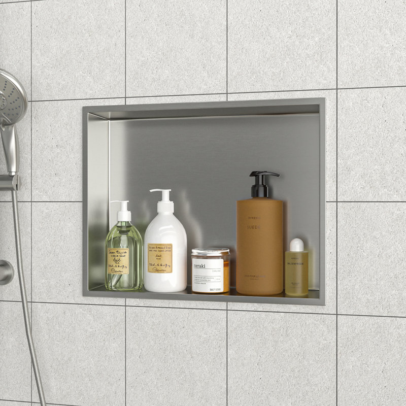 Niche de douche en acier inoxydable 19 po x 15 po, nickel brossé, Nickel brossé