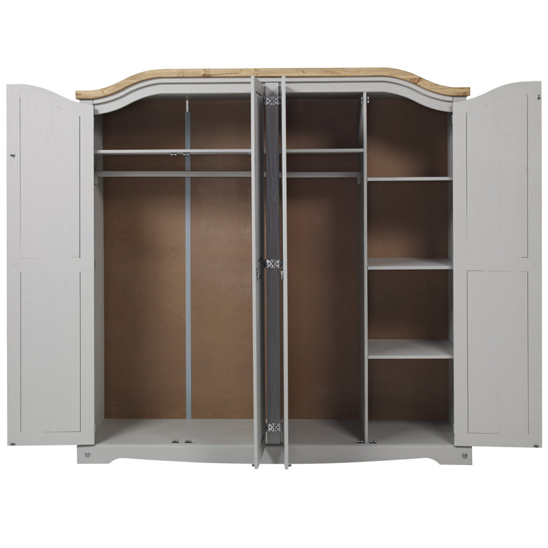Corona Grey Wax Furniture 4 Door Solid Wood Wardrobe