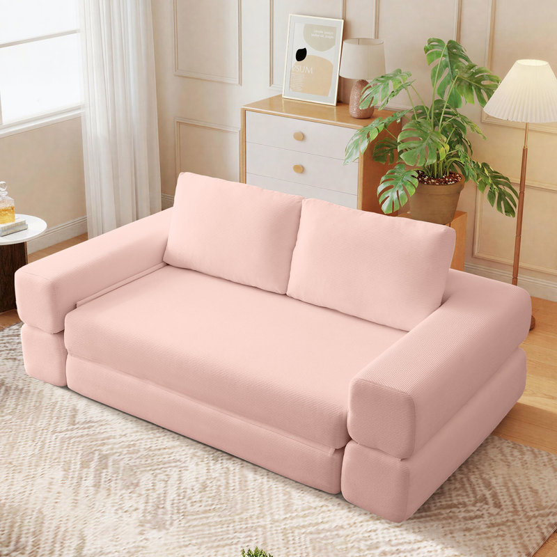 Canapé-lit pliable 81 po, divan-lit convertible 3-en-1, Rose