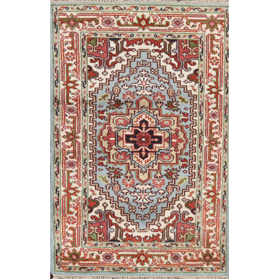 Tapis oriental bleu clair fait à la main 3 x 5