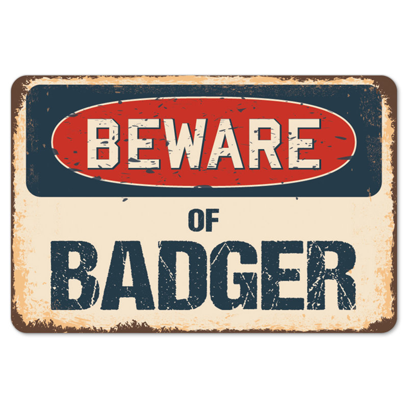 Decal-Badger_Beware Of Badger, 3.5" H x 5" W x 1" D