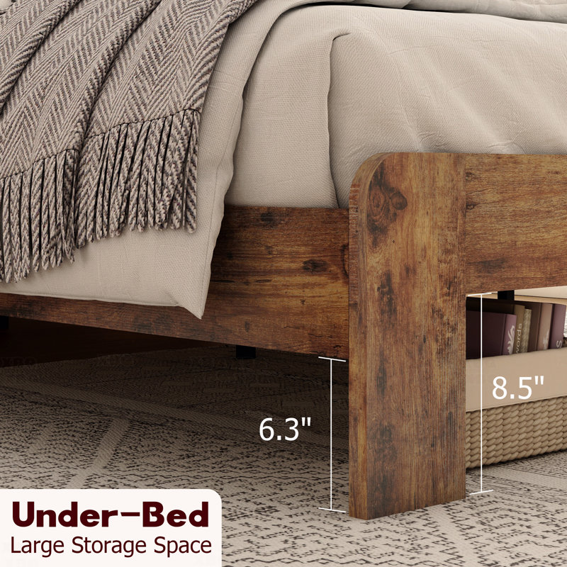 Structure de lit plateforme, tête de lit légère en bois avec rangement et 2 ports USB, silencieux, aucun sommier nécessaire et outil d'assemblage facile, grand rangement sous le lit