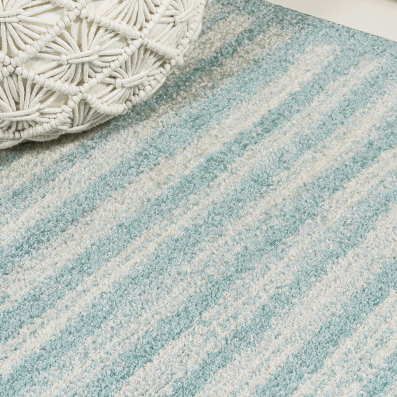 Tapis turquoise / crème Alvieri, Rectangle 5 pi 3 po x 7 pi 7 po