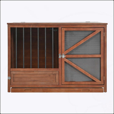 Mobilier pour cage de chien en bois massif, chenil d'intérieur pliable avec mangeoire rotative à 360 degrés et table de bout multifonctionnelle pour petits et moyens chiens, cage pour animaux portable avec plateau amovible