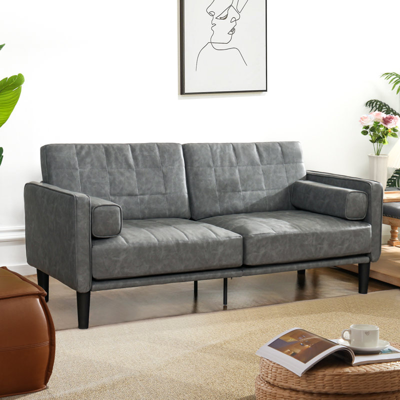 70" Modern Vegan Leather Loveseat Square Arm Sofa, Dark Gray