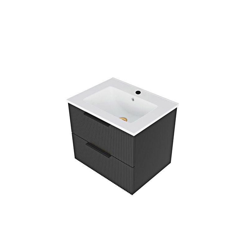 Meuble-lavabo mural flottant avec lavabo en céramique, Noir mat, 24"