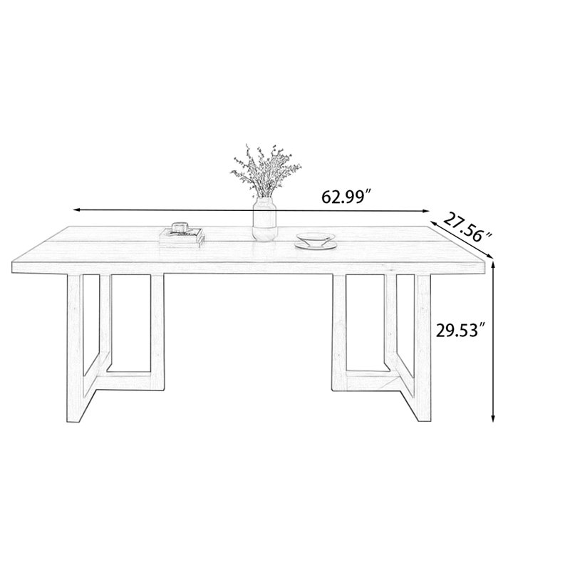Burlywood Rectangular Solid Wood Dining Table, 29.53"H x 62.99"L x 27.56"W