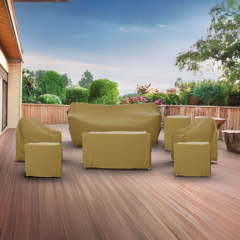 Argyri 5 Person Conversation Set Covers, 7 Piece Patio Furniture Cover Set, Water-Repellent UV & Weather-Resistant Covers for Brandtley Sofa, Loveseat, Chairs & Table with Elastic & Padded Handles