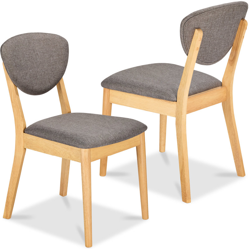 2-Piece Mid-Century Modern Wood & Upholstered Dining Chair Set, Gray, Oak