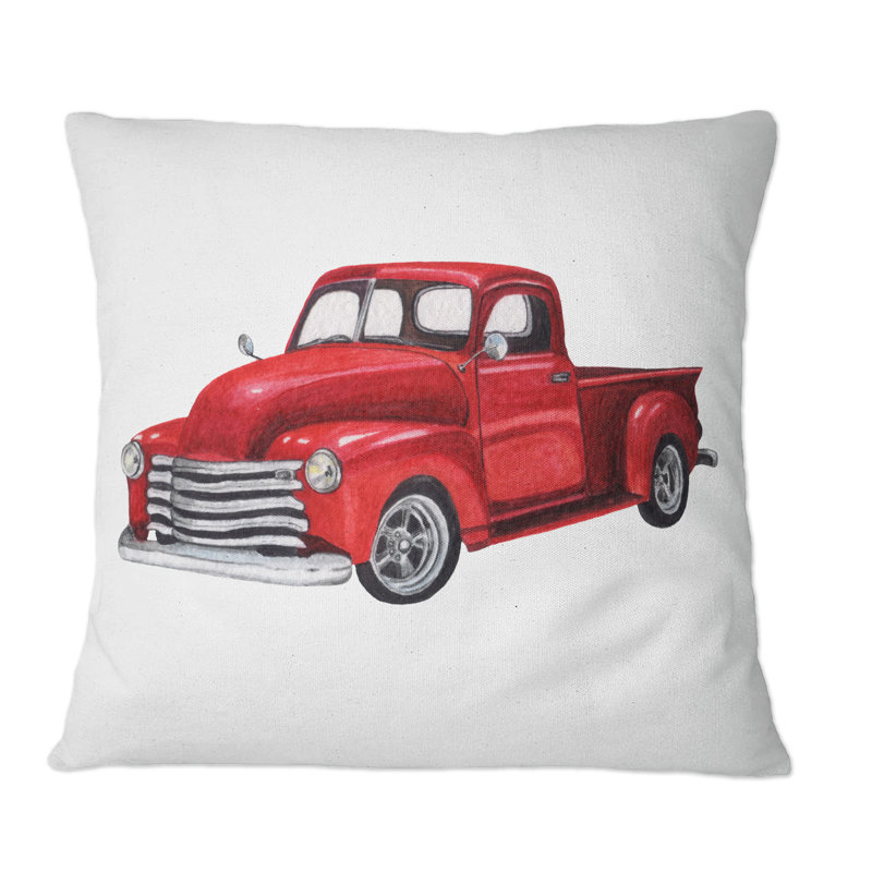 Camionnette rouge rétro - imprimé industriel, 16 po x 16 po