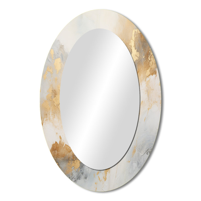 Or et blanc Magic Marble Geode III - grand miroir en marbre, décor de miroir mural doré unique, impression d'art en métal