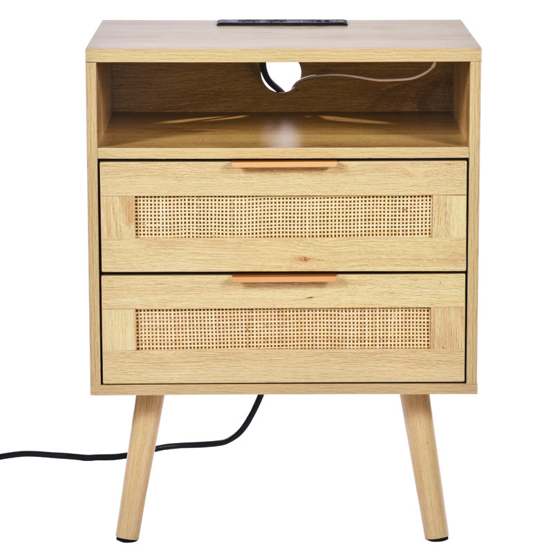 Table de chevet en rotin, table de chevet Boho avec tablette ouverte