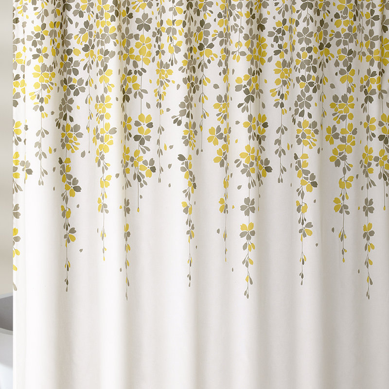 Anatoli Polyester Shower Curtain, Yellow/Grey/Off-White