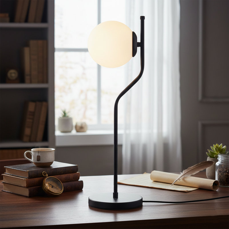 Lampe de table colonne minimaliste moderne 24 "avec abat-jour givré Aurelius, Noir