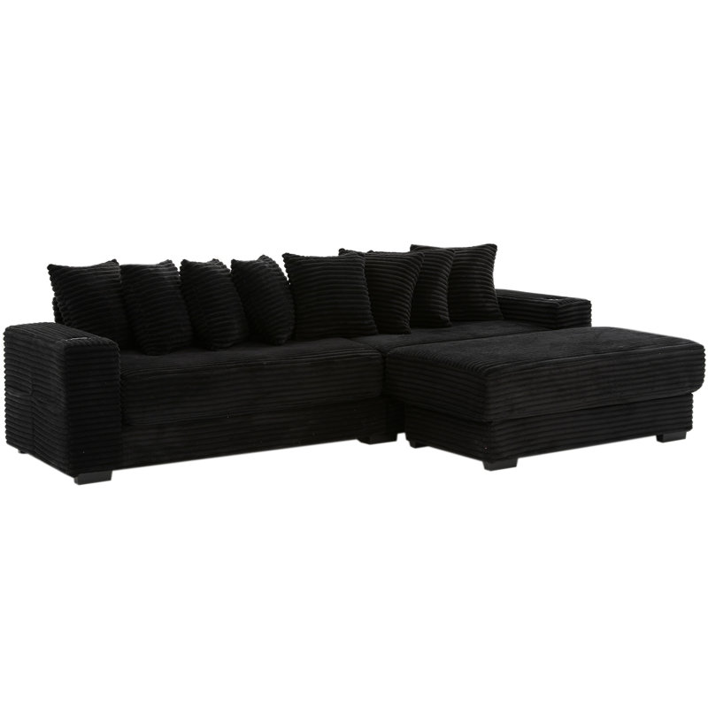 Canapé modulaire en velours côtelé en L 111,21 po avec repose-pieds réglable, porte-gobelets, 8 coussins décoratifs et coussins amovibles