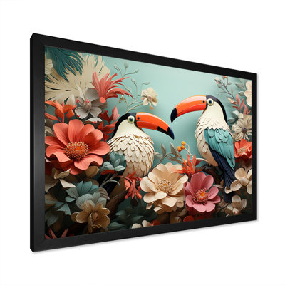 Bleu et rose, tropiques, toucan, collage I - Toucan, art mural animal