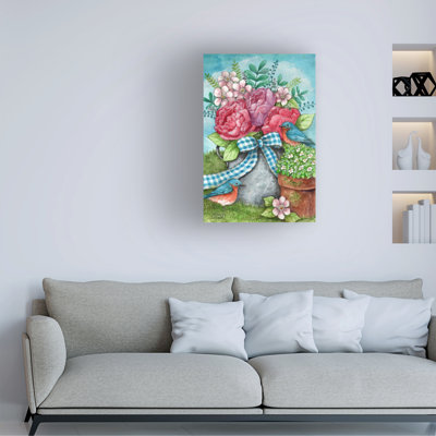 Melinda Hipsher Pink Flowers And Bluebirds Canvas Art
