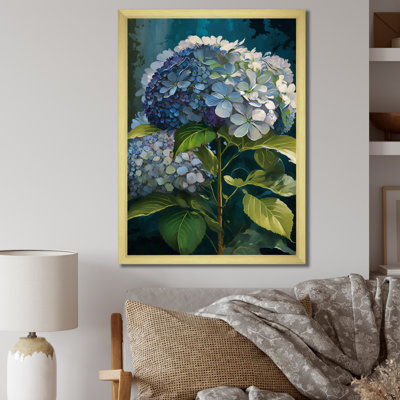 Hydrangea Bouquet Retro Illustration, reproduction d'art encadrée sur toile