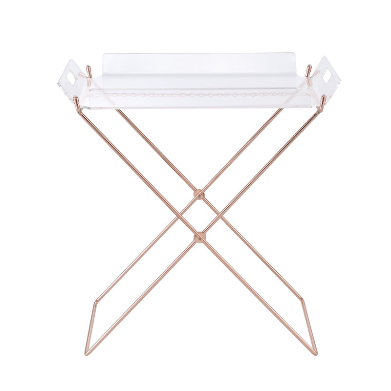 Contemporary Portable Clear Acrylic Table With Copper Base Modern And Tray Versatile Design For Home