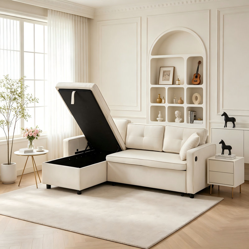 3 Seater Linen Sofa & Chaise, Beige