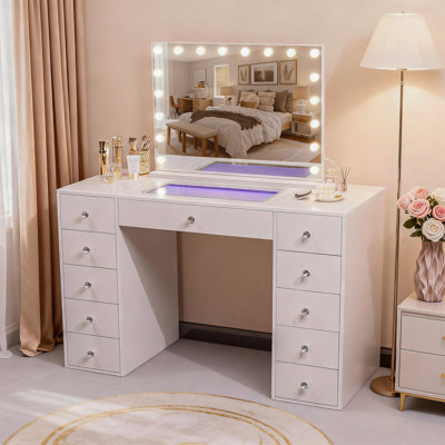 Makeup Vanity Desk With Mirror Led Lights