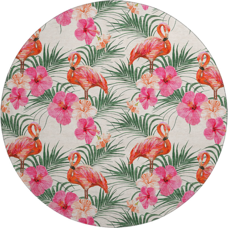 Premium Machine Washable Cerrito AMF207 Pink Rug, Round 8'