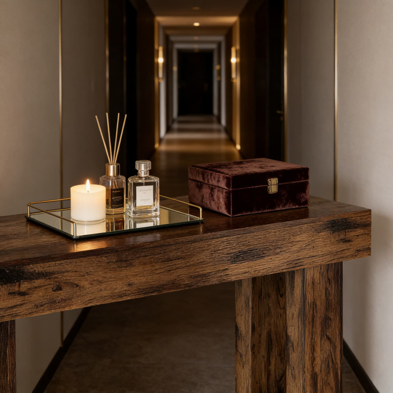 Console industrielle de style rustique, table de canapé de 63 pouces de long pour le vestibule ou le salon, table de couloir en bois massif avec une grande surface pour la décoration et le rangement