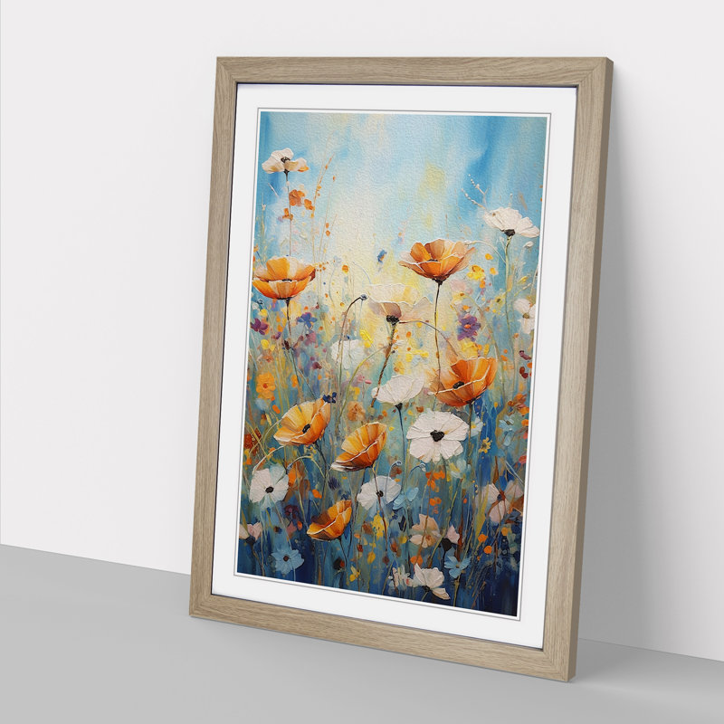 Wildflowers Expressionism Art - Framed Print, 64cm H x 46cm W, Oak Framed