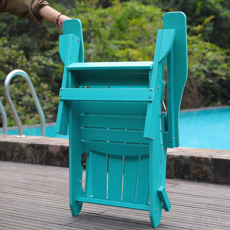 Adirondack Folding Chair With Dual Cup Holders - Hdpe All-Weather Outdoor Chairs, Wood-Like Patio Chair For Backyard, Camping, Garden, Pool & Fire Pit, Lake Blue