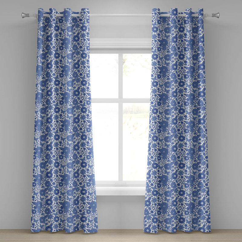 Rideau décoratif à 2 panneaux avec œillets Red Barrel Studio®, 50 po x 63 po, bleu lavande et blanc, L 50 po x L 108 po