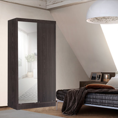 Shao Sliding doors full body mirror wardrobe with 2 drawers