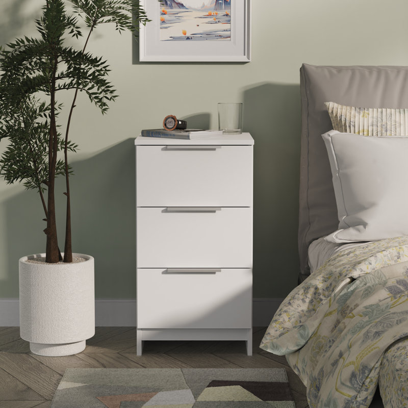 Fully Assembled Alianys 3 Drawer Bedside Table, White